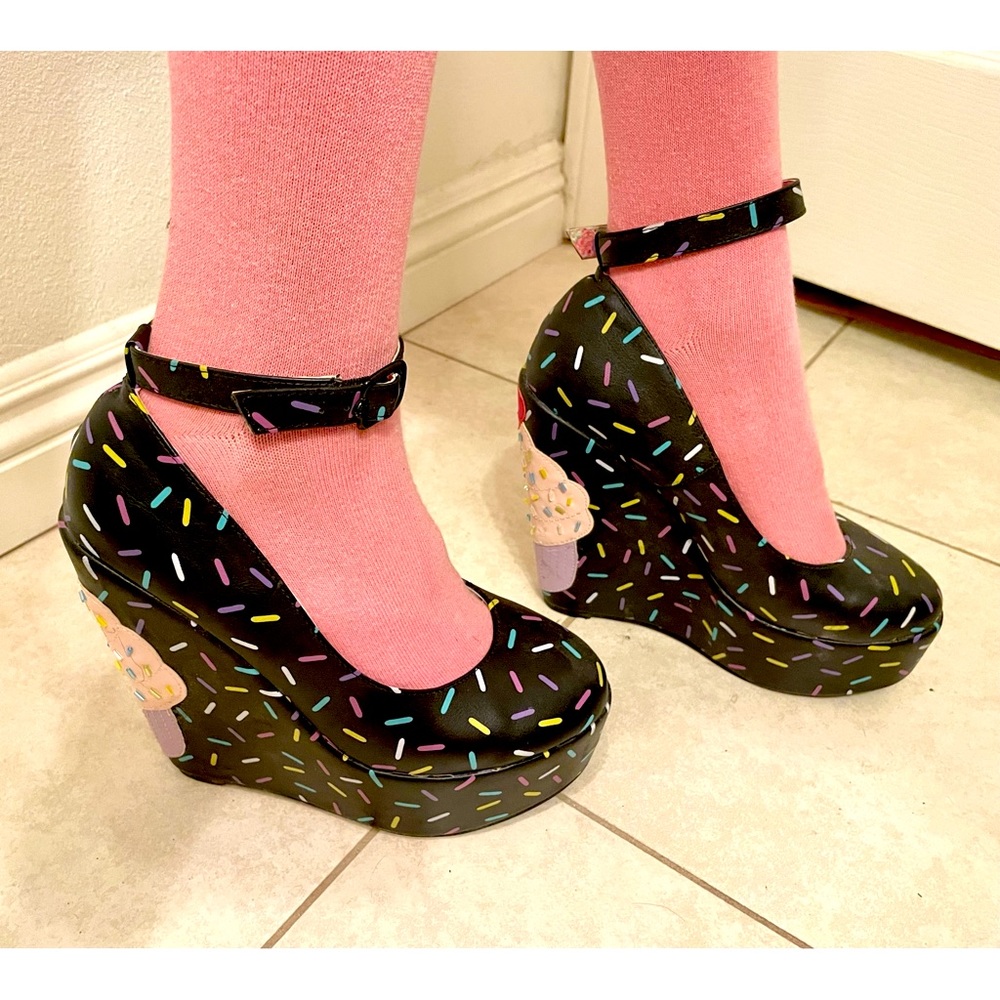 COPY - Iron Fist Cupcake & Rainbow Sprinkles wedge heels Size 7